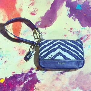 Coach Purple And Cream Artsy Abstract Mixed Media Wristlet Wallet - “Samia”